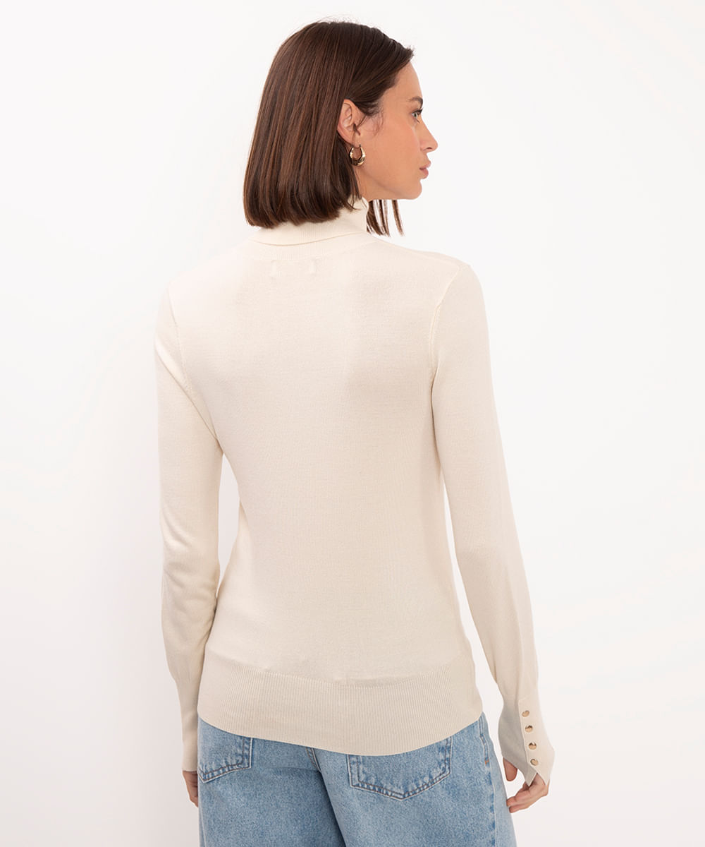 blusa gola alta manga longa botões - cru