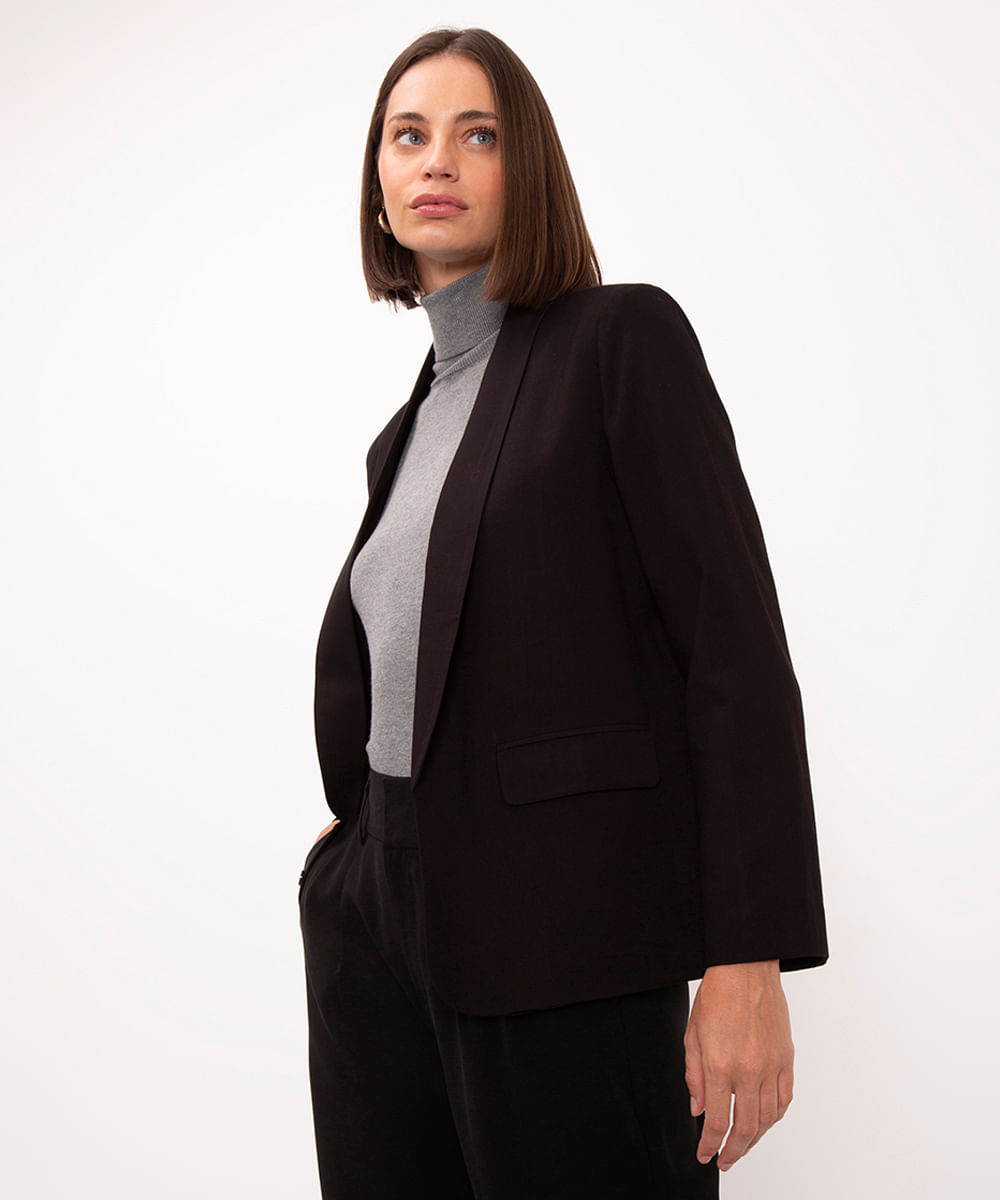 blazer alongado de viscose preto