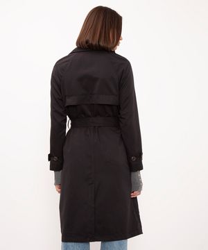 casaco trench coat com bolso preto