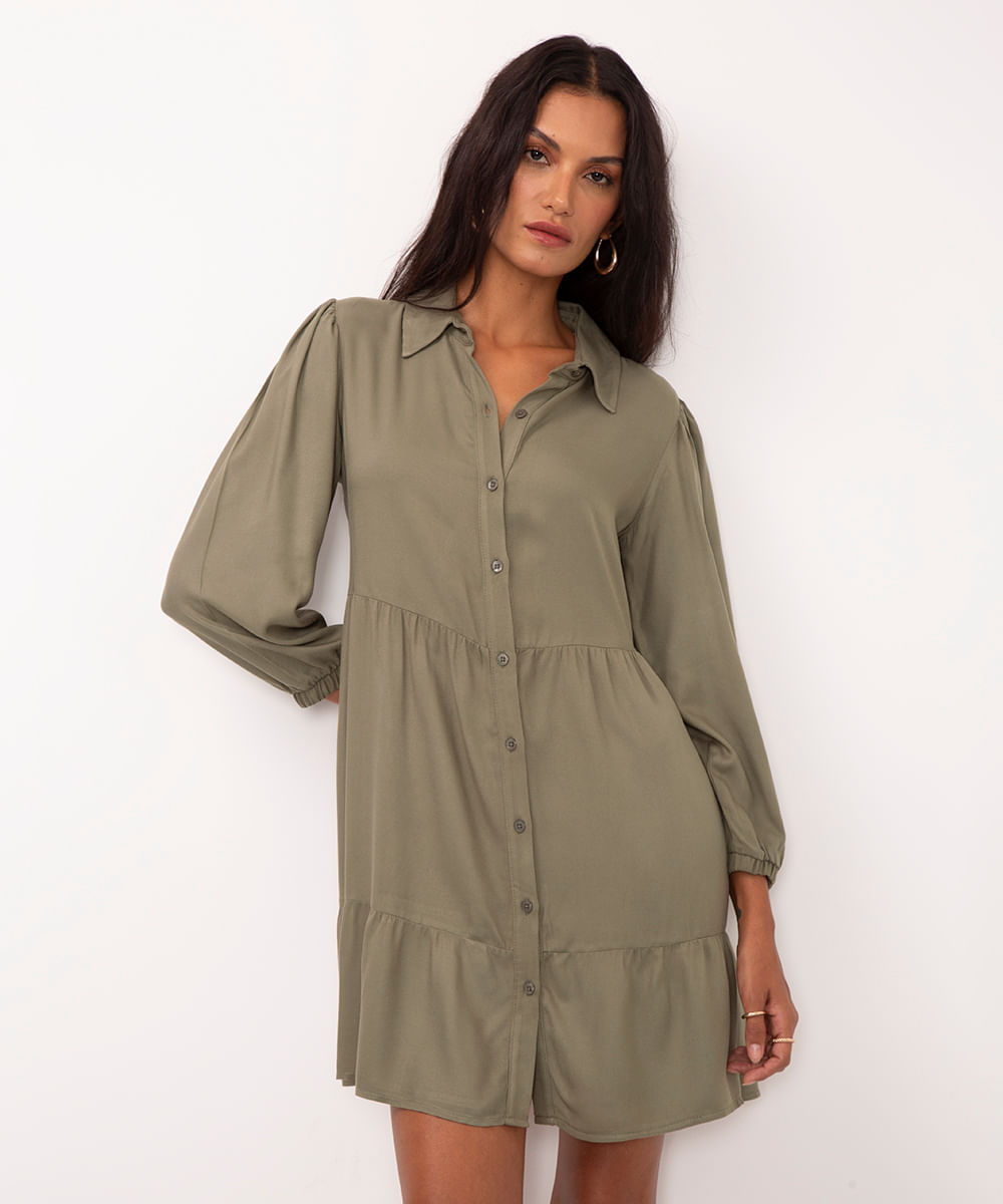 vestido chemise de viscose verde