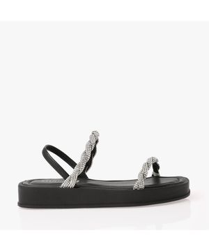 Sandália Flatform Com Tiras De Strass Preto