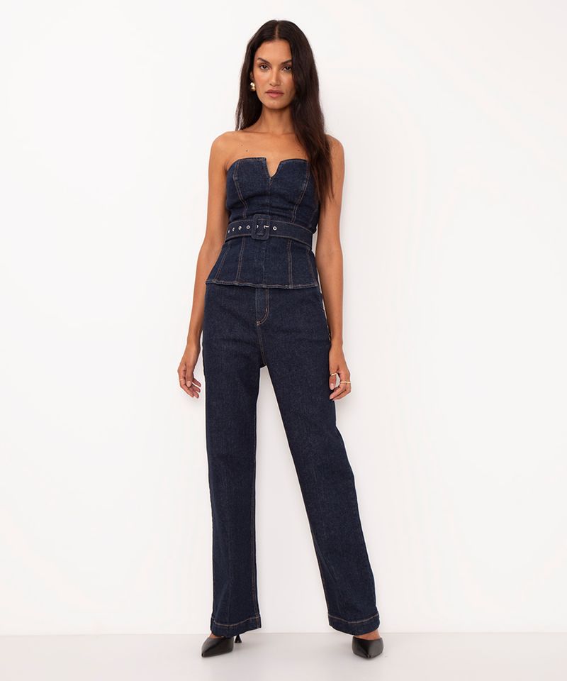 corset jeans decote coração azul escuro - C&A