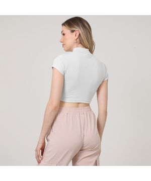 Cropped Manga Curta Gola Alta Feminina Branco