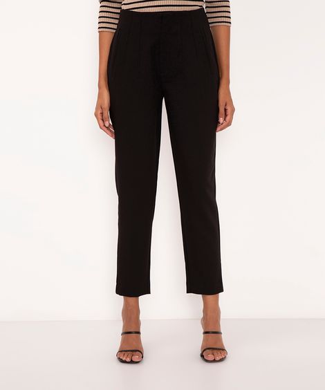 calça alfaiataria cintura alta com pences - preto