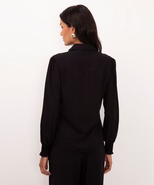 camisa de viscose manga longa bufante preto