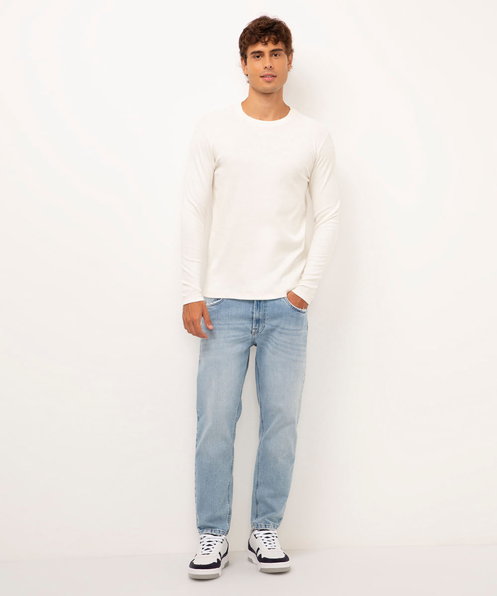 camiseta canelada manga longa - OFF WHITE