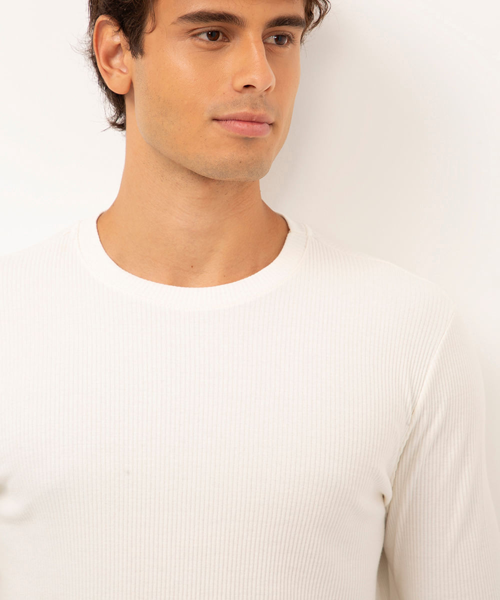 camiseta canelada manga longa - OFF WHITE