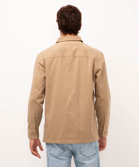camisa de sarja com bolso bege escuro