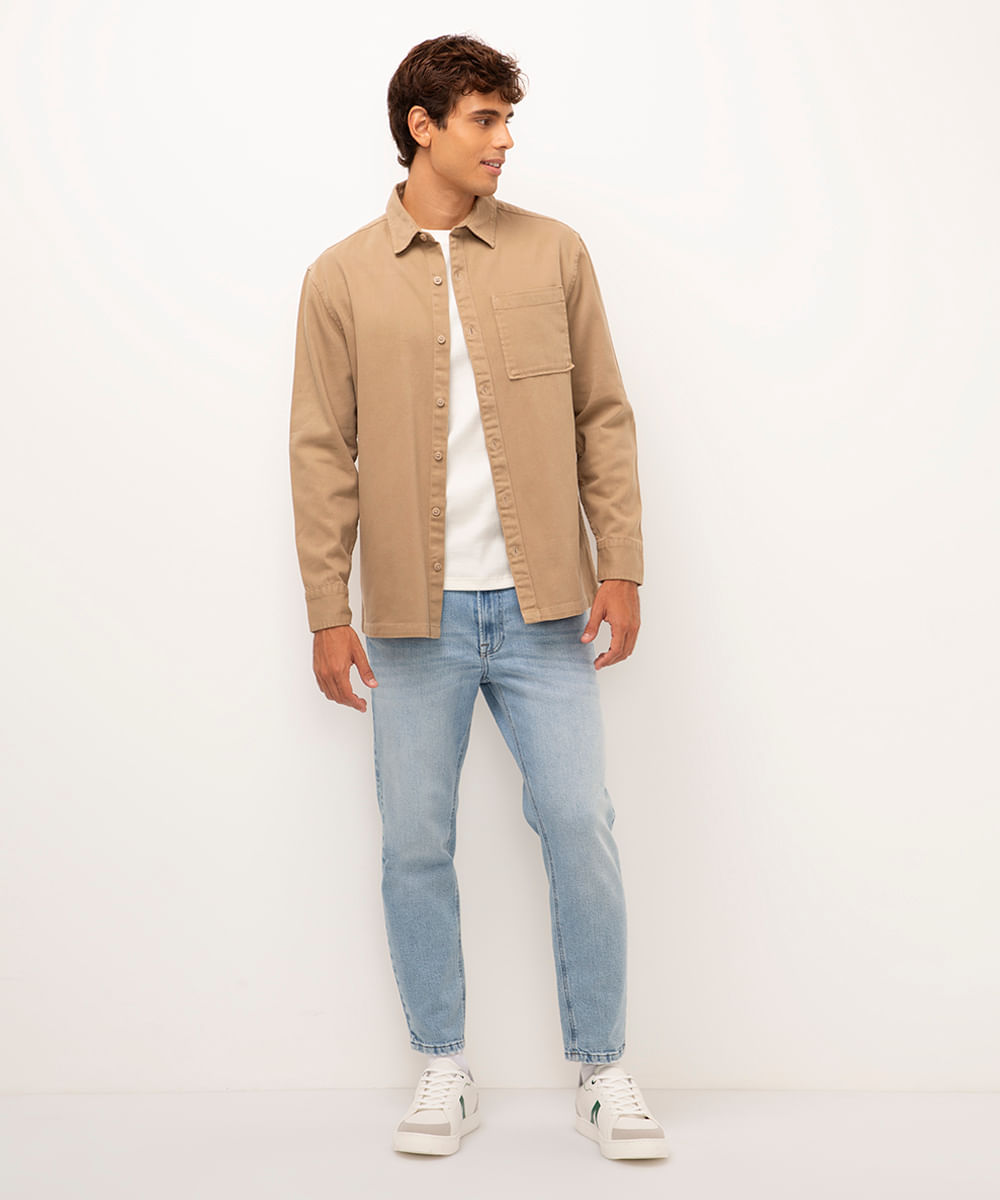 camisa de sarja com bolso bege escuro
