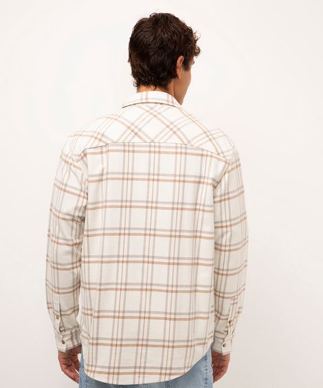 camisa de sarja xadrez bege