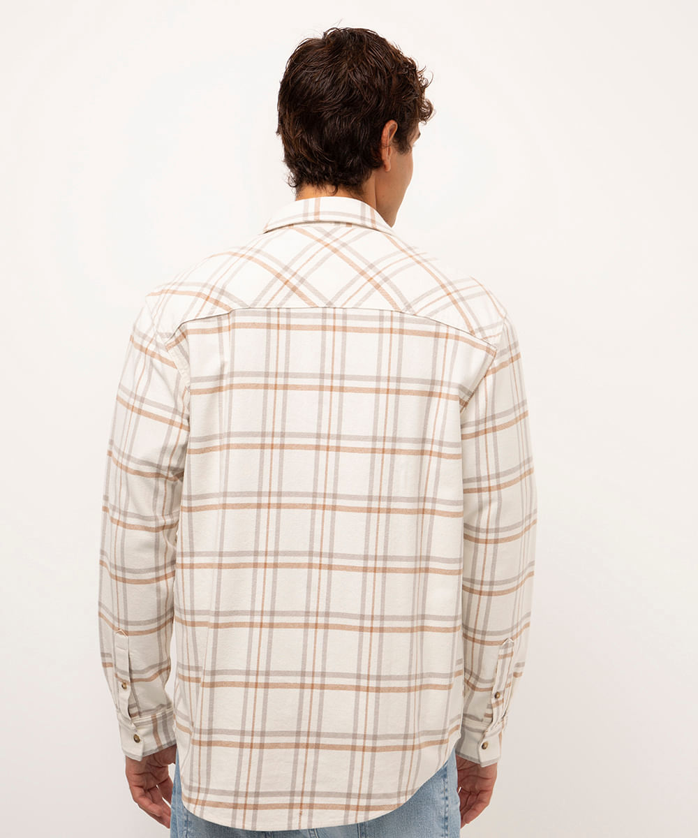 camisa de sarja xadrez bege