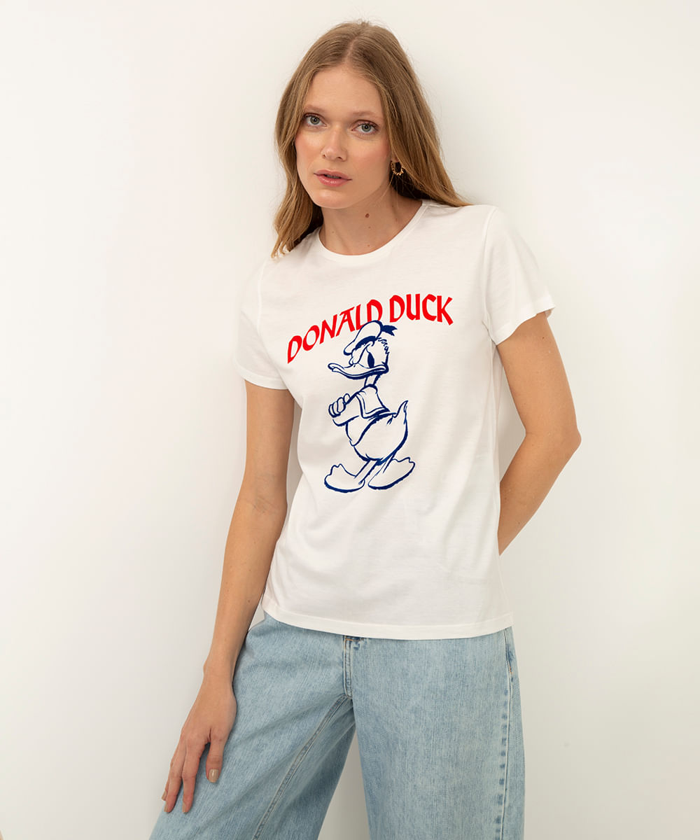 camiseta de algodão pato donald manga curta off white