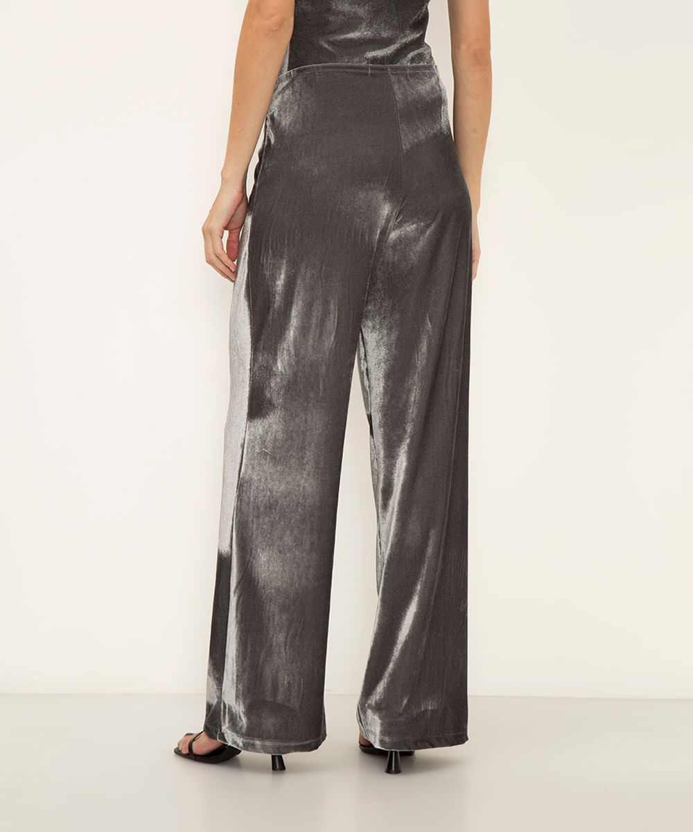 calça alfaiataria de veludo cintura alta cinza