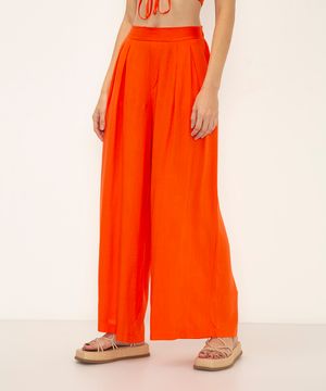 calça pantalona de viscose laranja
