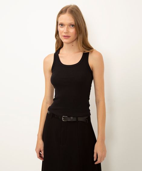 regata canelada  de algodão preta