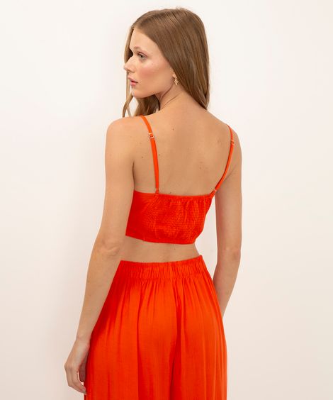 cropped de viscose com franzido alças finas laranja