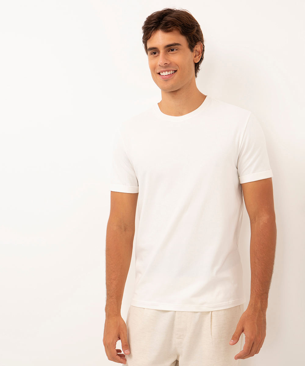 camiseta de algodão manga curta dobrada off white