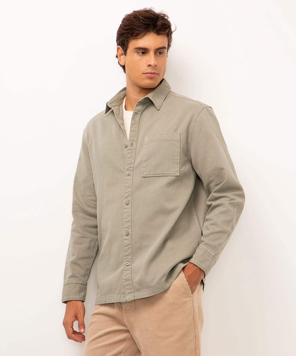 camisa de sarja com bolso verde militar