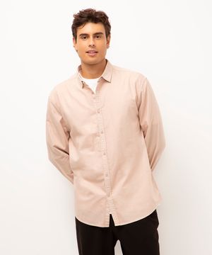 camisa oxford manga longa rosa claro