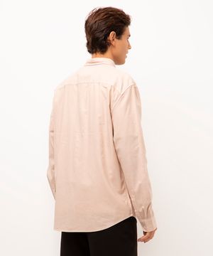 camisa oxford manga longa rosa claro
