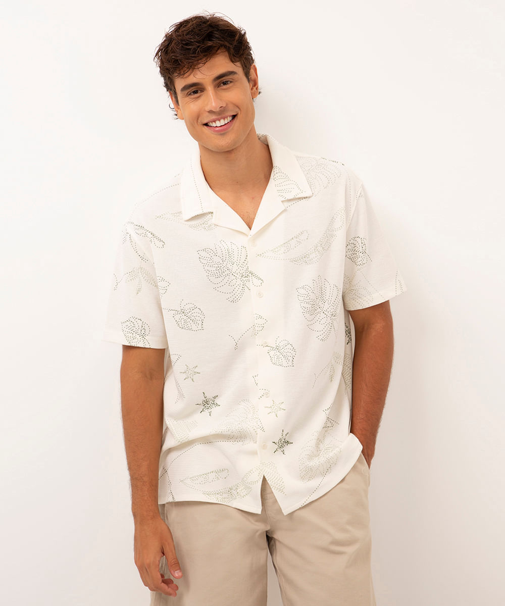 camisa texturizada folhagem off white