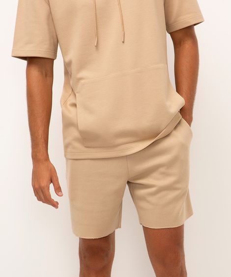 bermuda de moletom texturizado bege