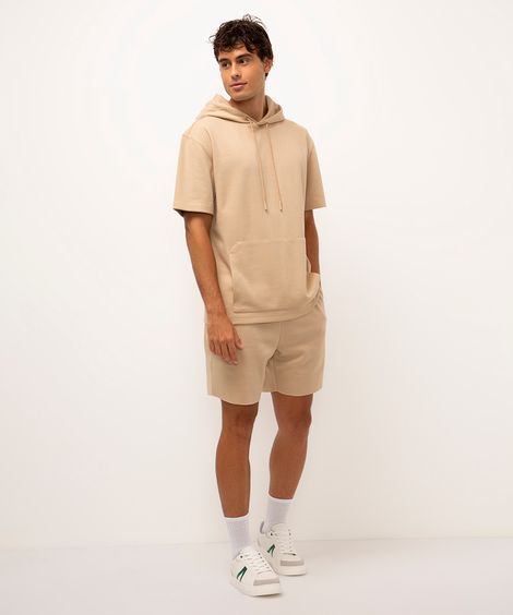 bermuda de moletom texturizado bege