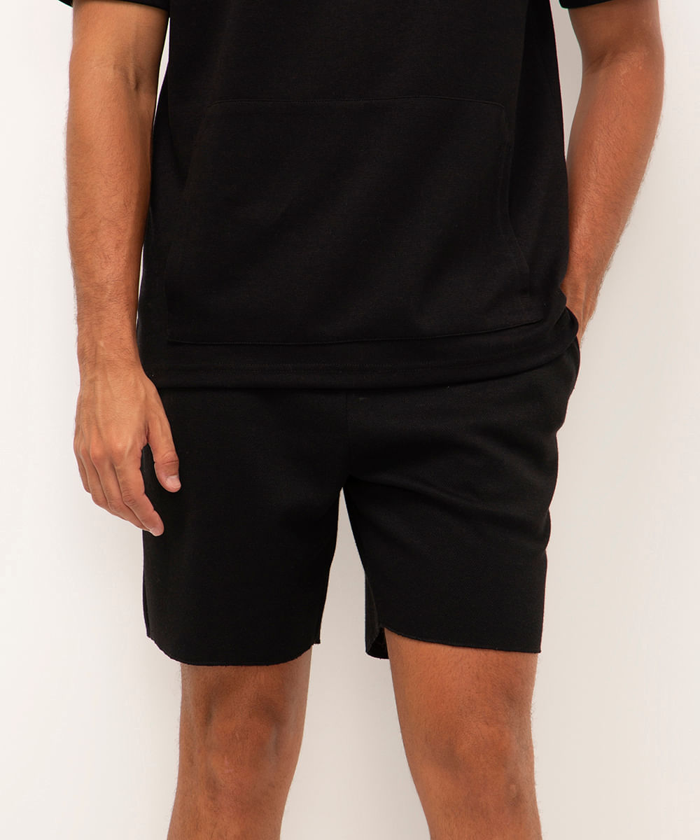 bermuda de moletom texturizado preto