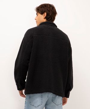 casaco sherpa com botões preto