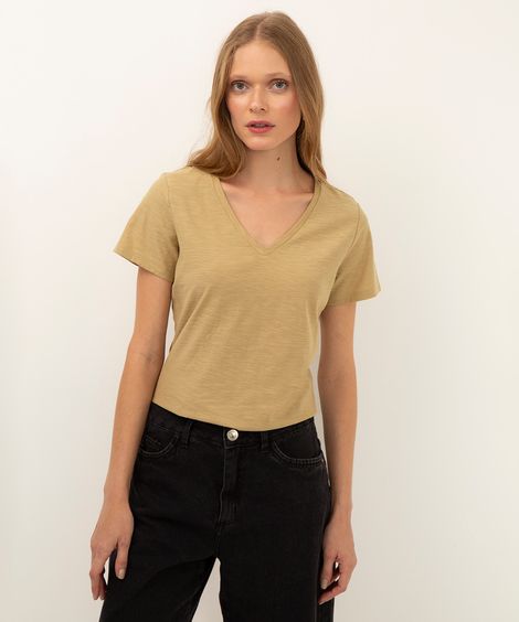 camiseta de algodão peruano decote v - verde claro
