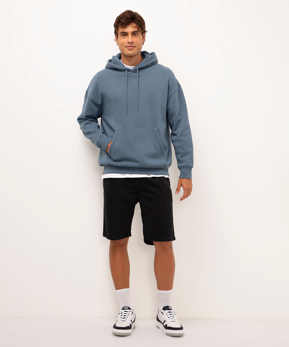 blusão de moletom oversized com capuz azul