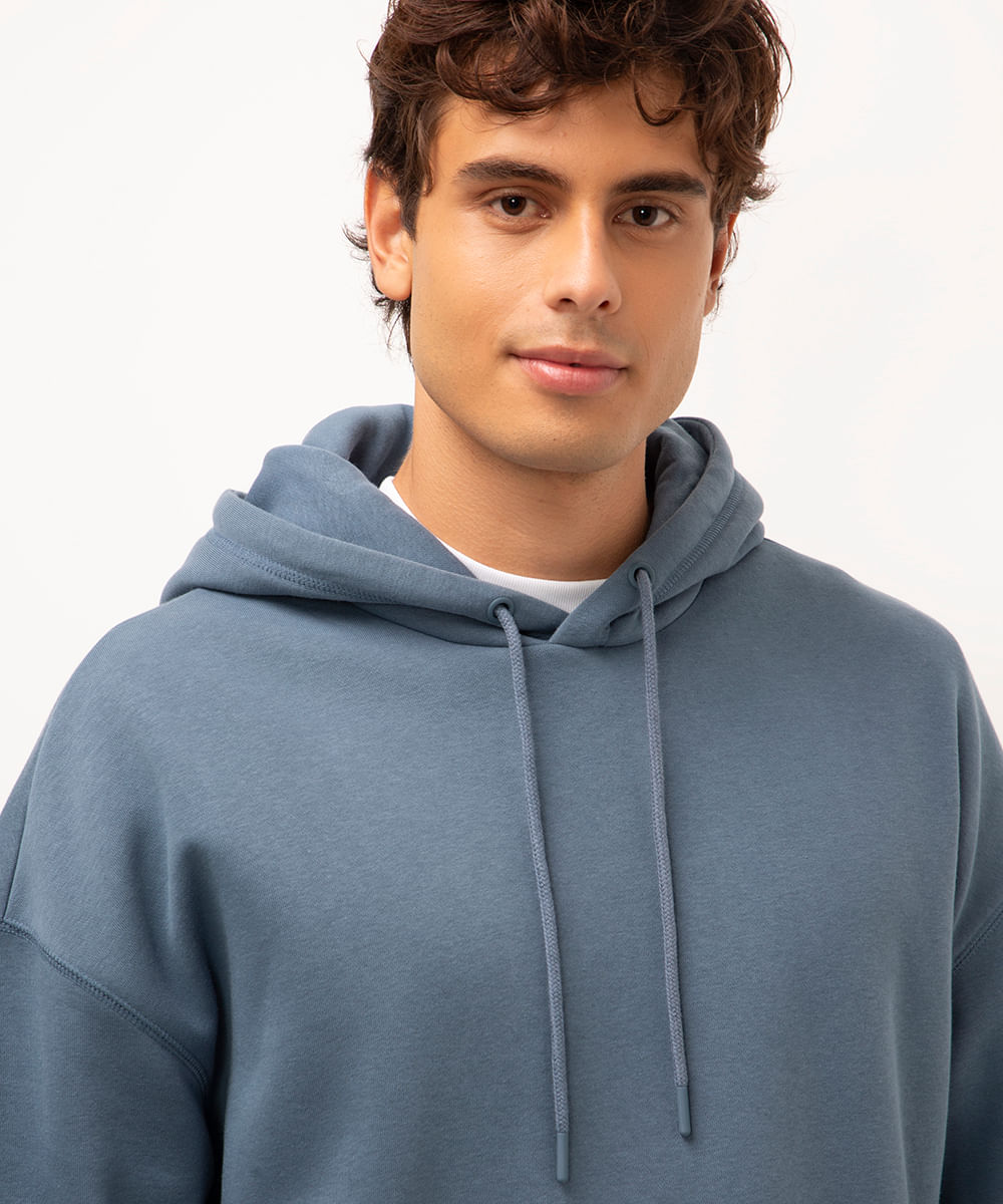 blusão de moletom oversized com capuz azul