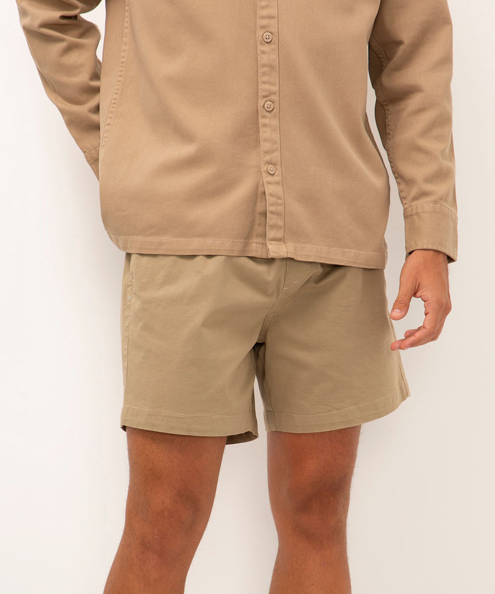 short de sarja cós elástico bege