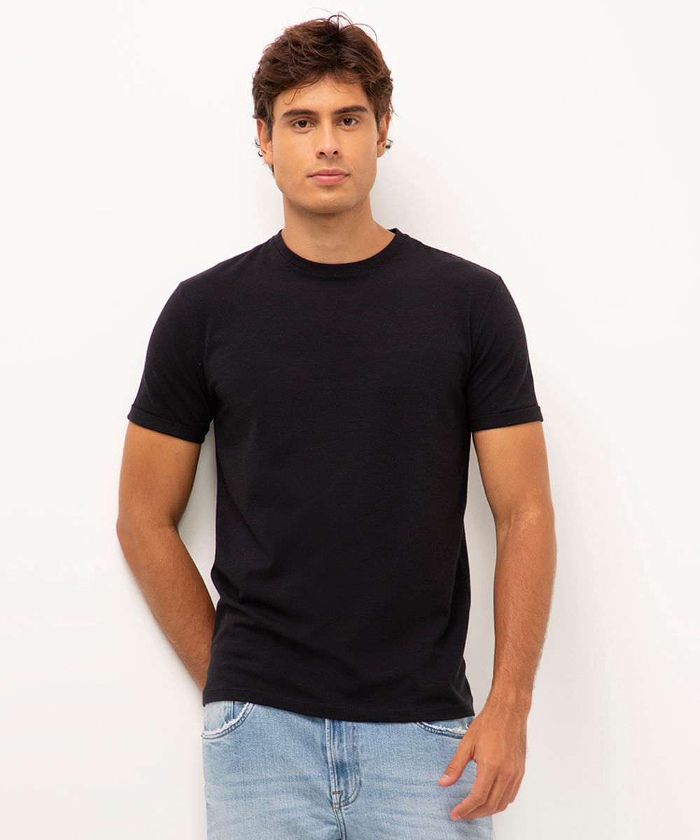 camiseta de algodão manga curta dobrada preto