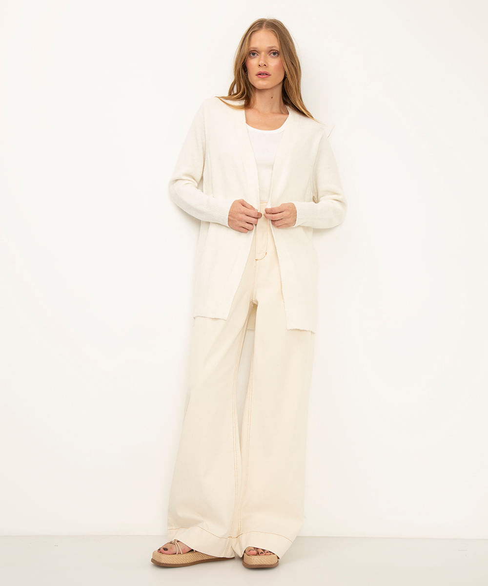 cardigan alongado de tricot off white