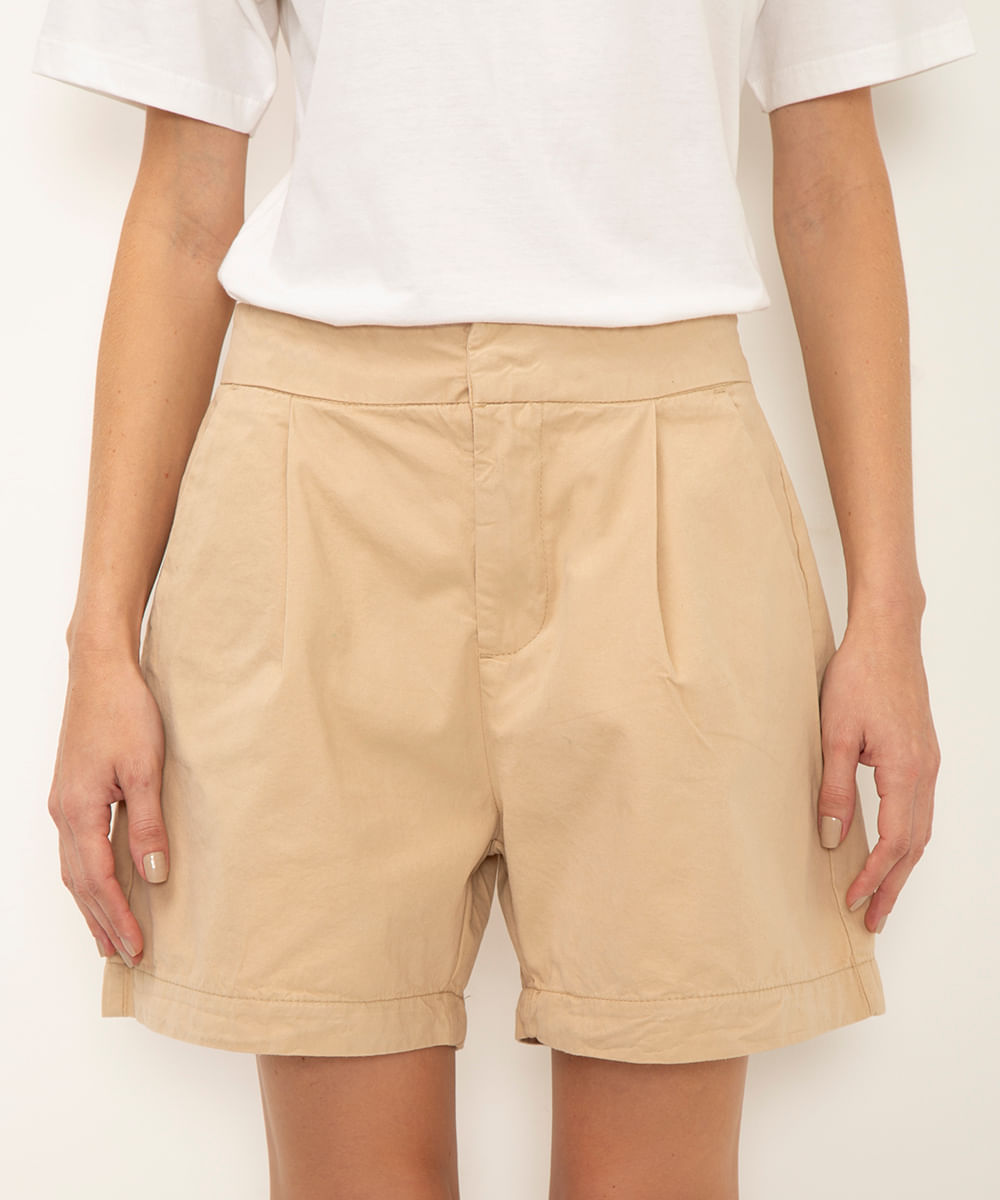 bermuda de sarja alfaiataria cintura super alta bege