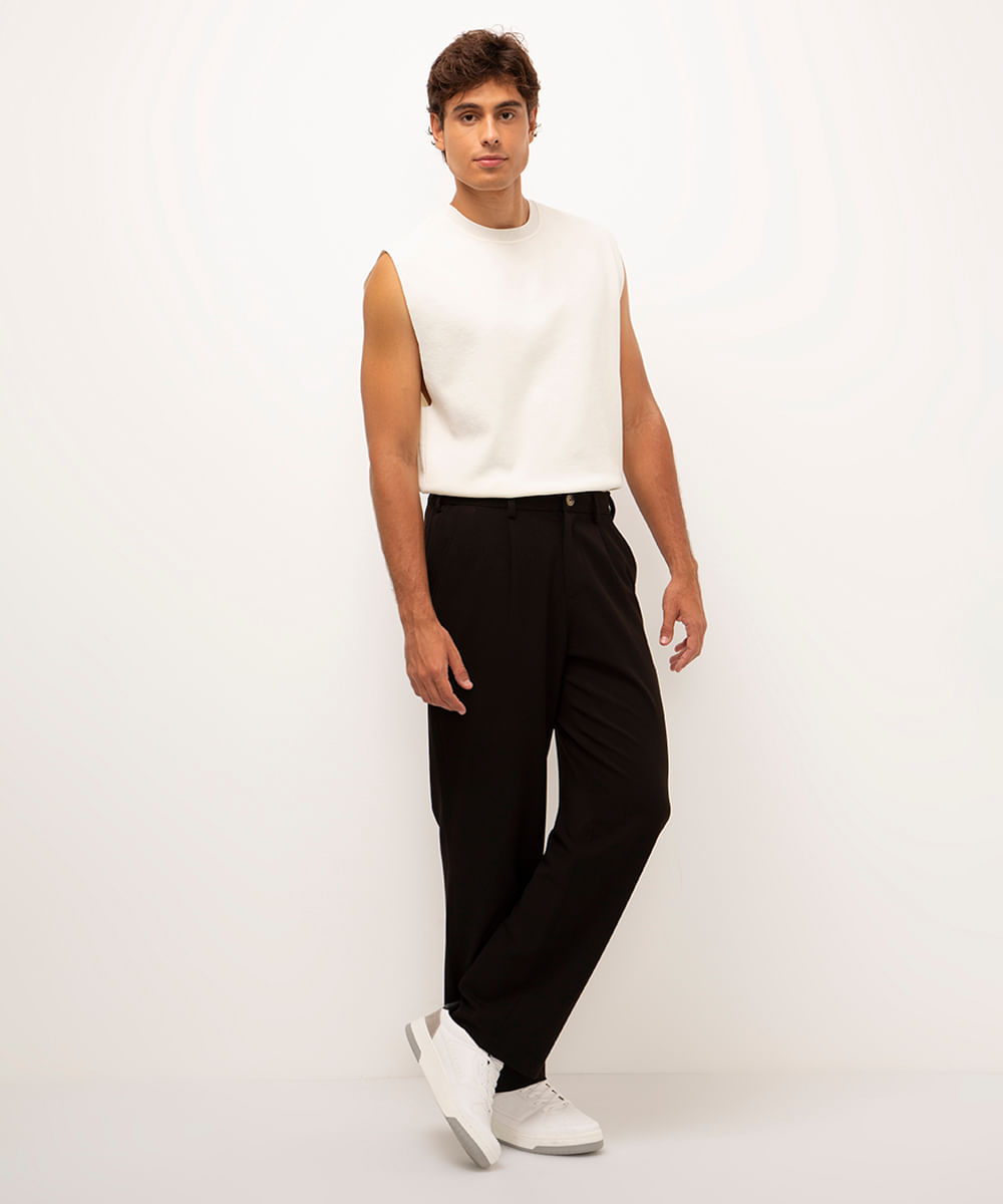 calça wide leg cós elástico preto
