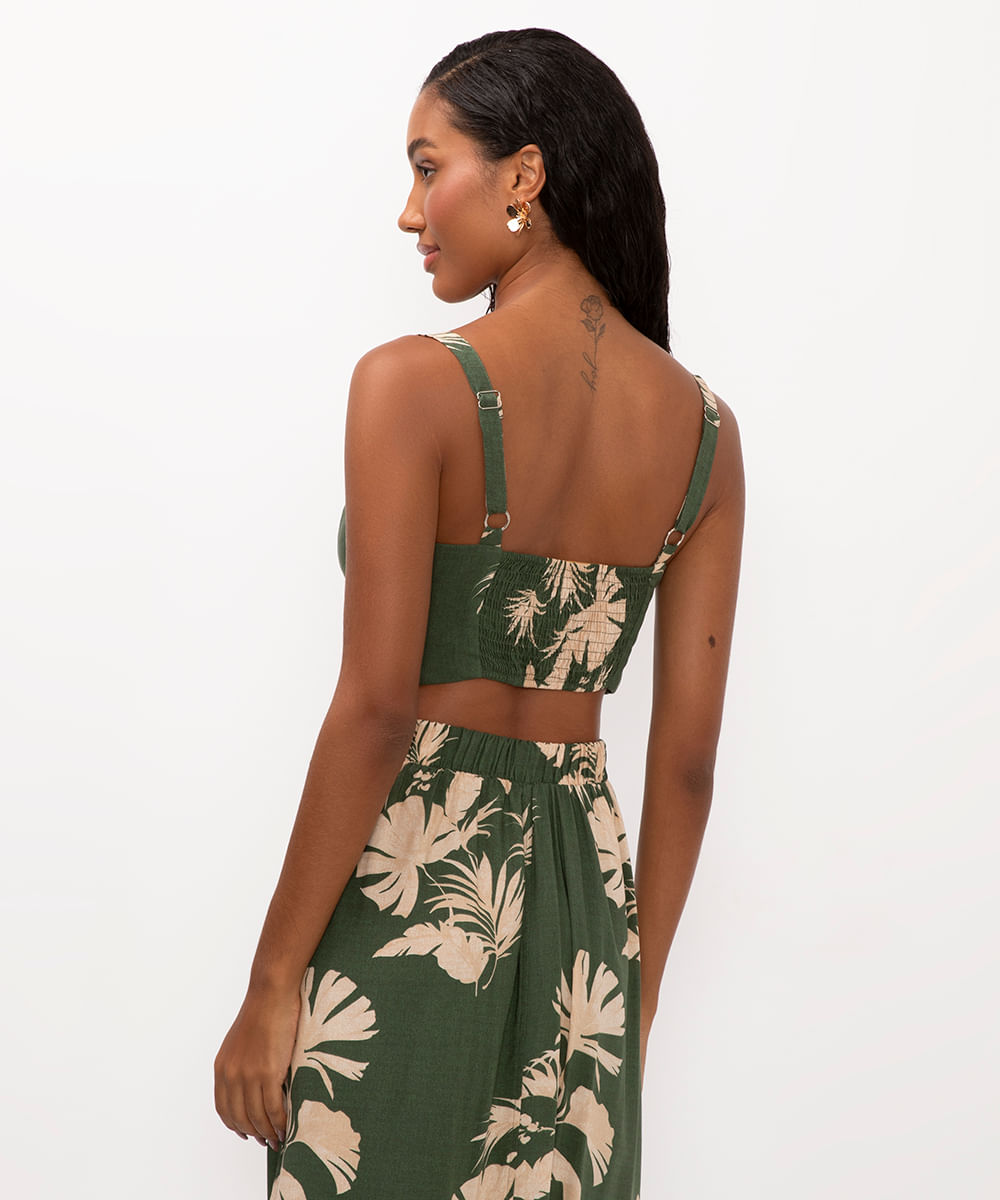 cropped de viscose folhagens verde
