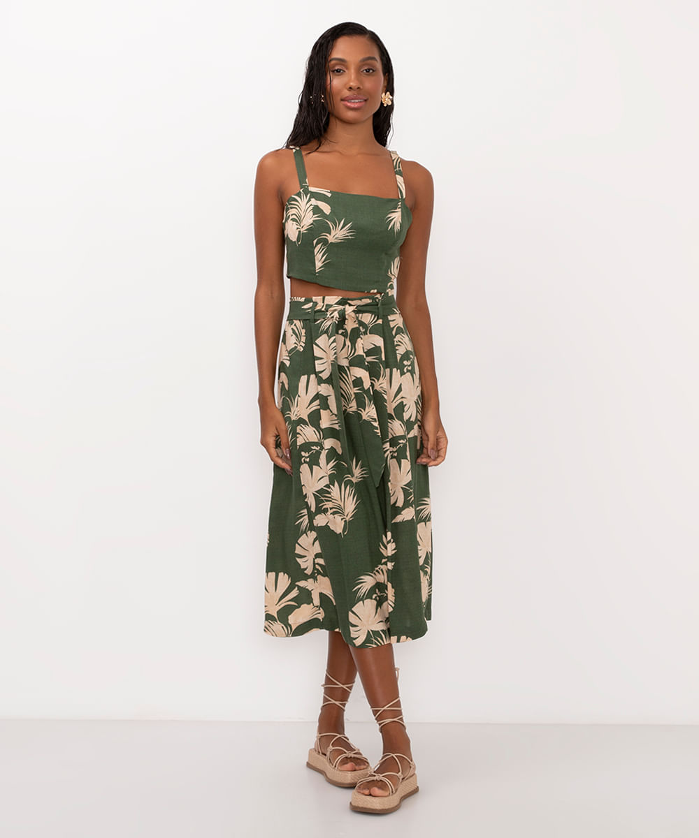 cropped de viscose folhagens verde