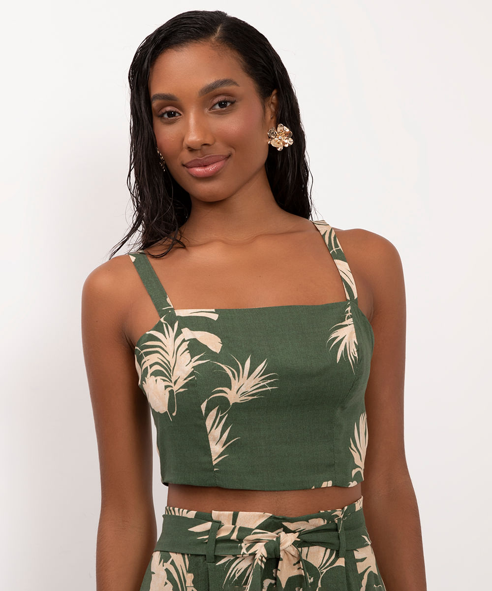 cropped de viscose folhagens verde