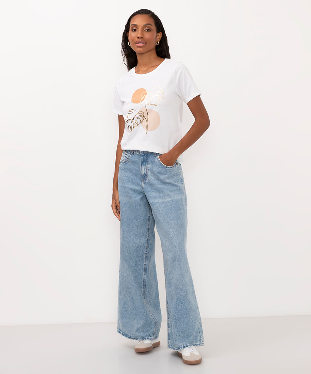 camiseta de algodão folhagem off white