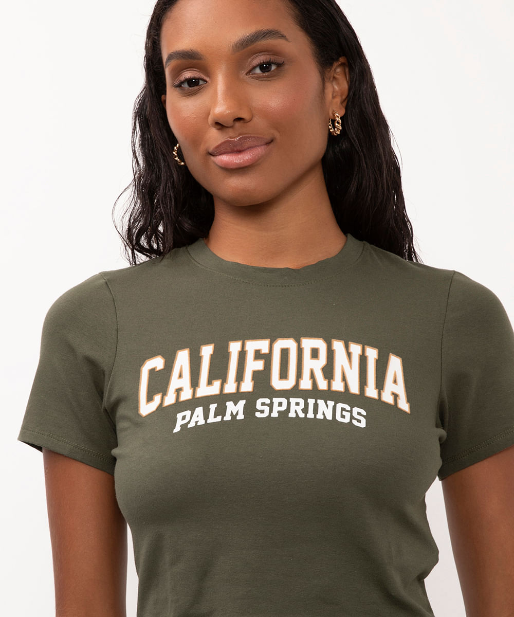camiseta de algodão california verde militar