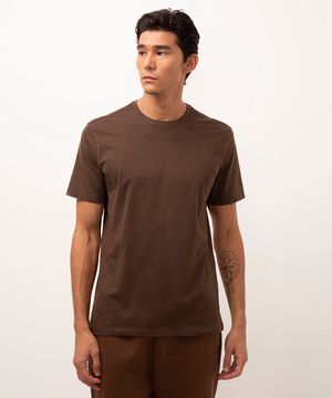 camiseta de algodão básica manga curta amarelo claro - marrom