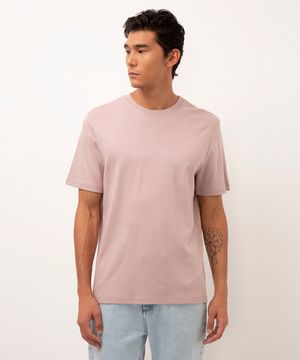 camiseta básica de algodão peruano manga curta - ROSA CLARO