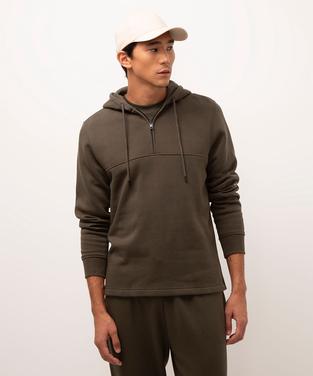 blusão de moletom com capuz verde militar