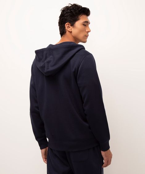 blusão de moletom com capuz azul marinho