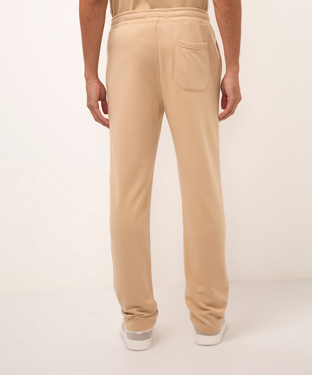 calça reta de moletom bege