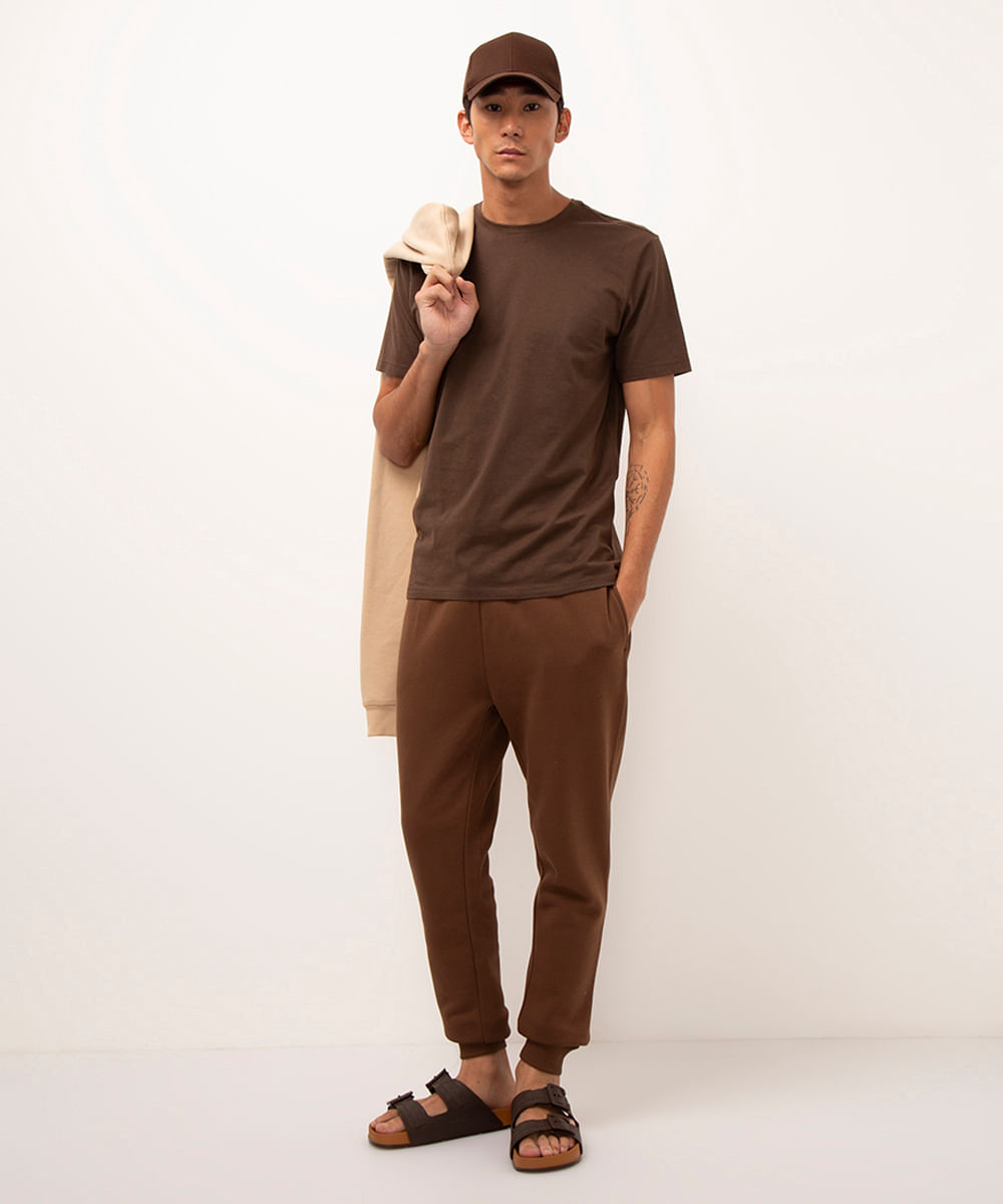 calça jogger de moletom marrom