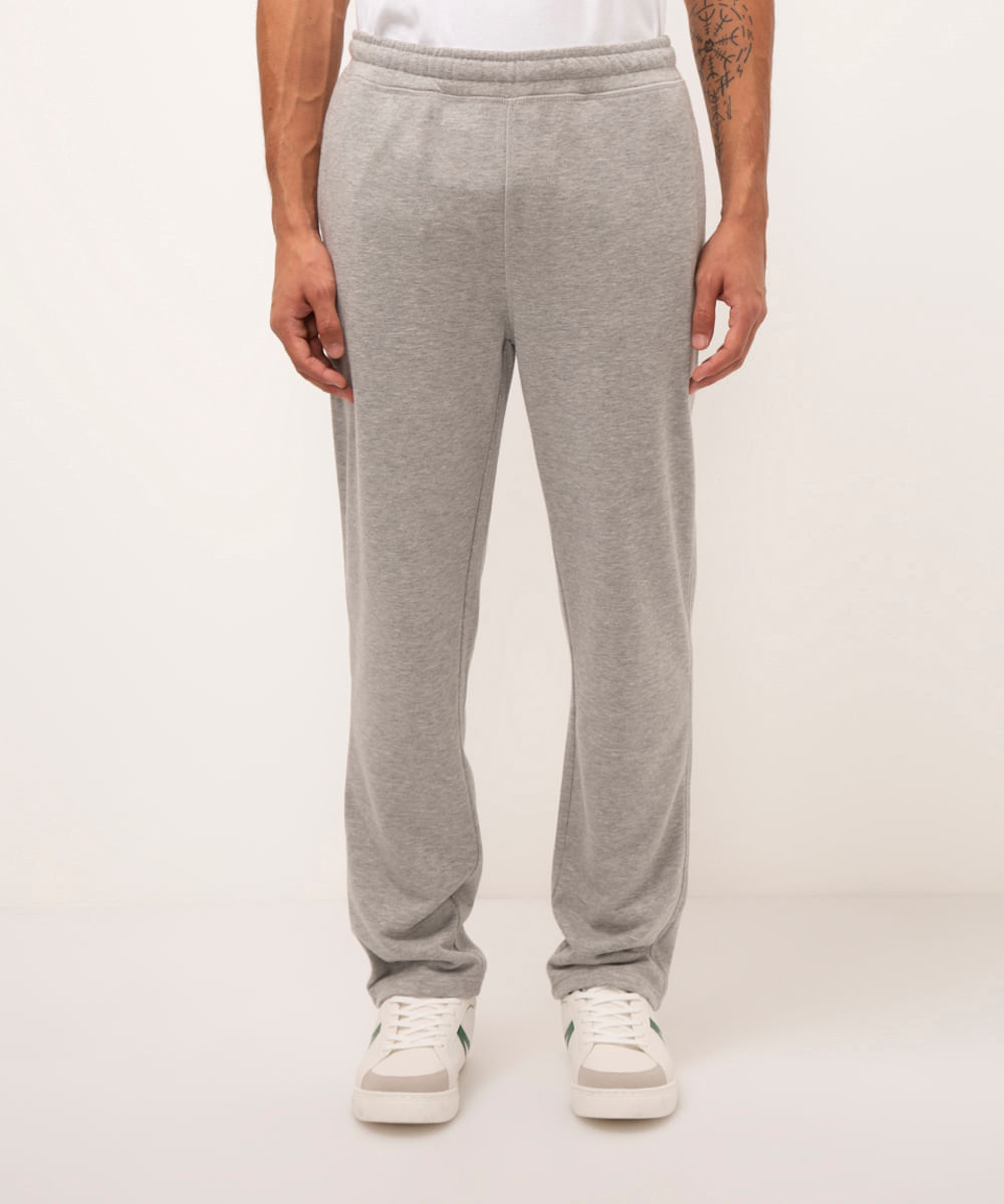 calça reta de moletom cinza mescla