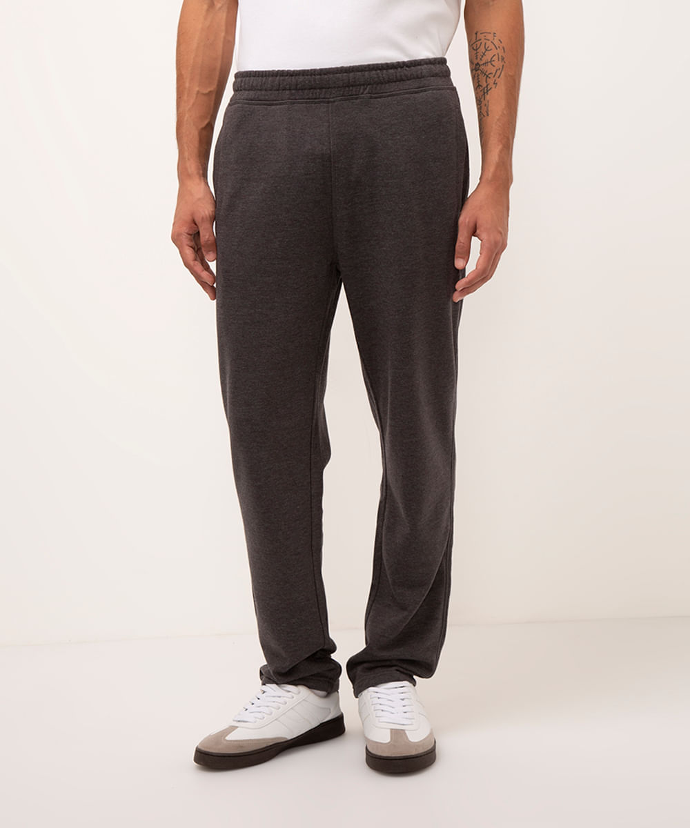 calça reta de moletom cinza escuro
